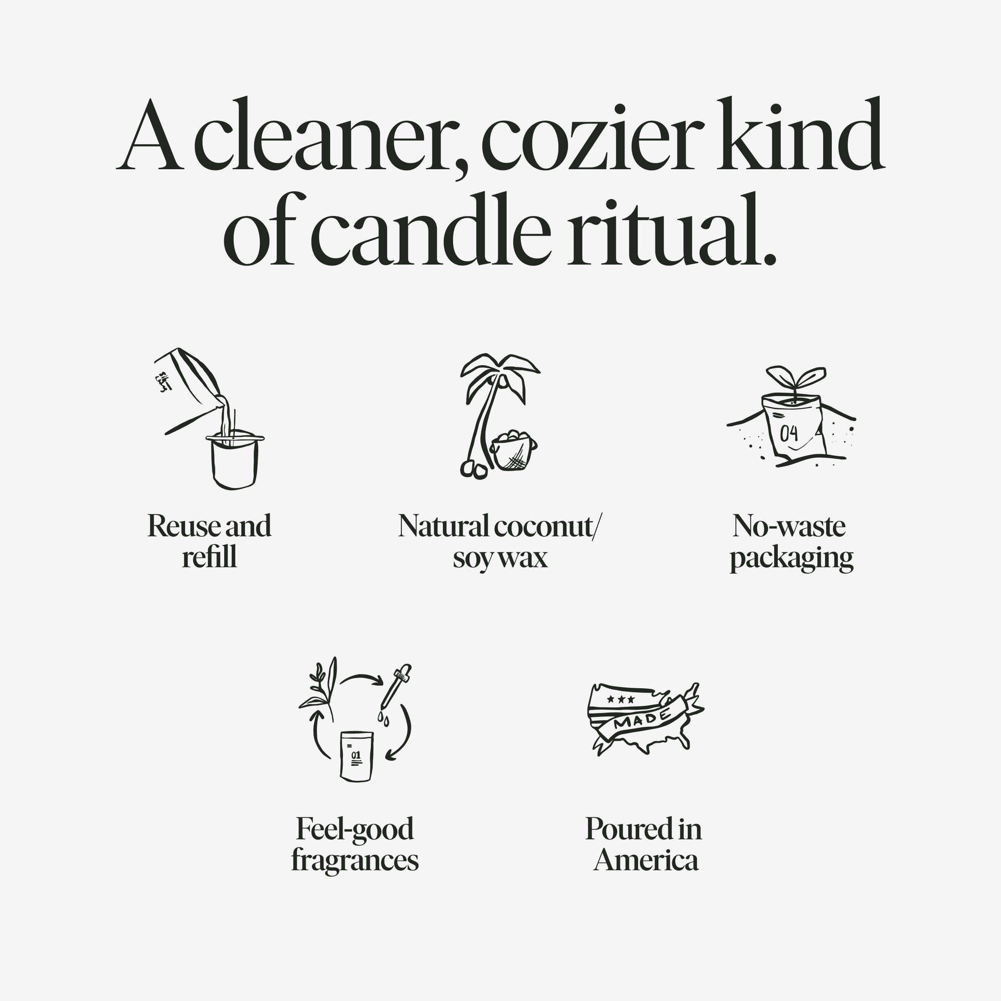 Text and icons for a cleaner, cozier candle 