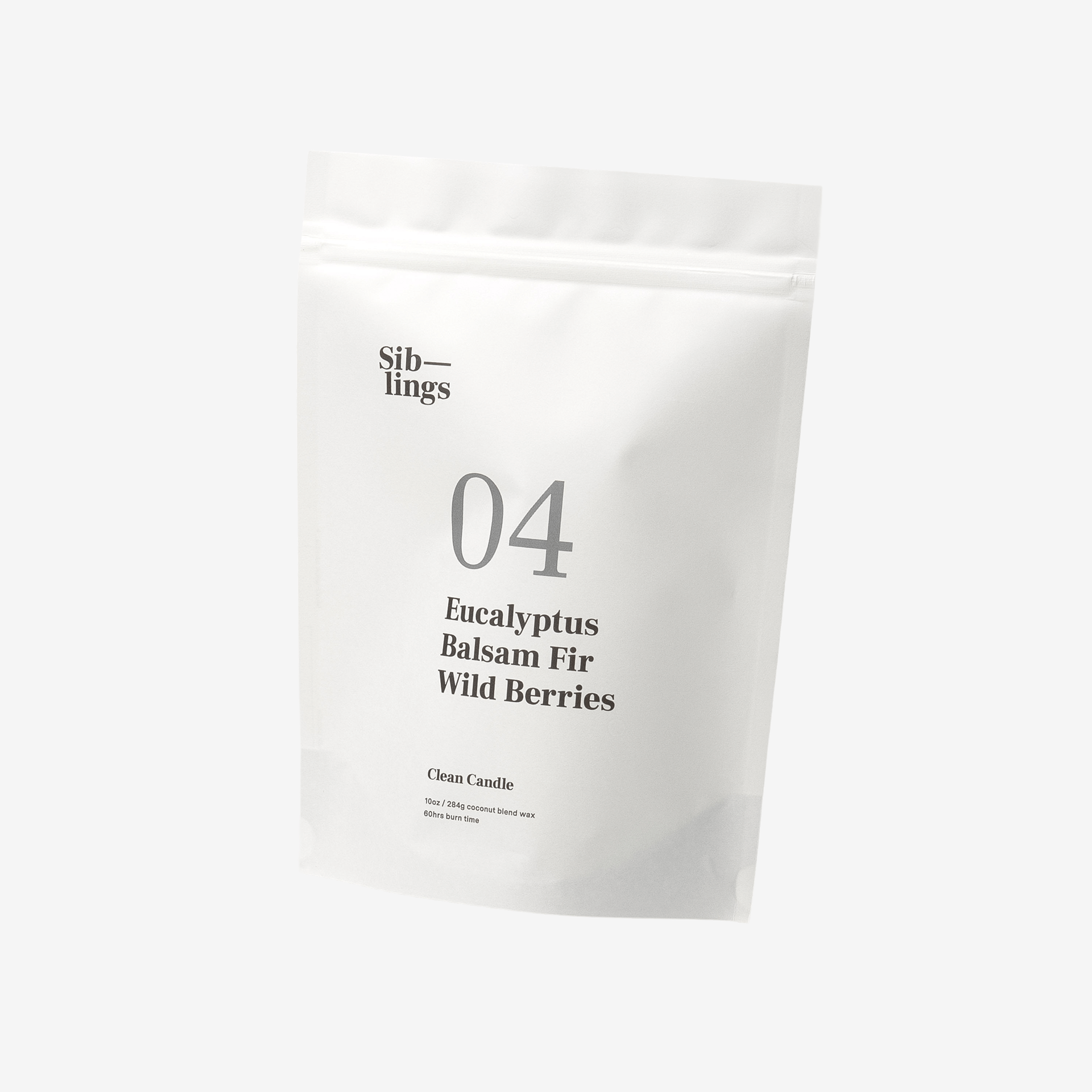 No. 04 — Eucalyptus, Balsam, Wild Berries Siblings candle eco-friendly refill bag